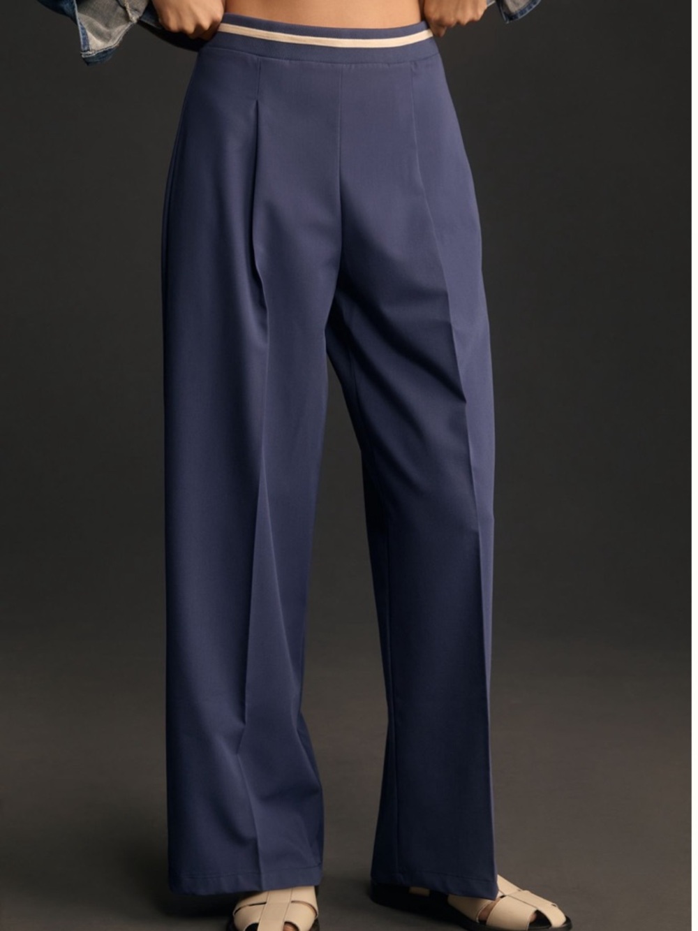 Anthropologie Maeve Wide Leg Pleated Track Pants in Navy
